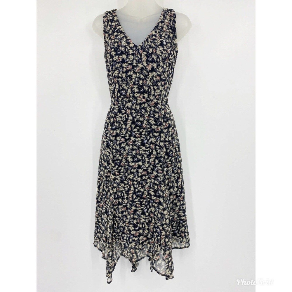 Tabitha 100% Silk Sleeveless Dress Black Cream Floral Sz 4